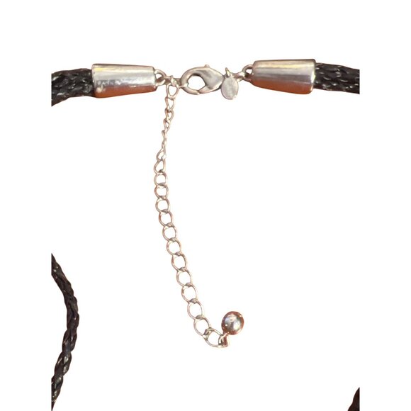 Chunky Chicos Necklace Black Braided Leather Mixed Metal Beads Multi Strand Adj - Picture 5 of 6